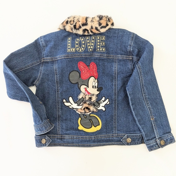 Disney Junior Girls Denim Jacket with Leopard Print Collar - Picture 2 of 11